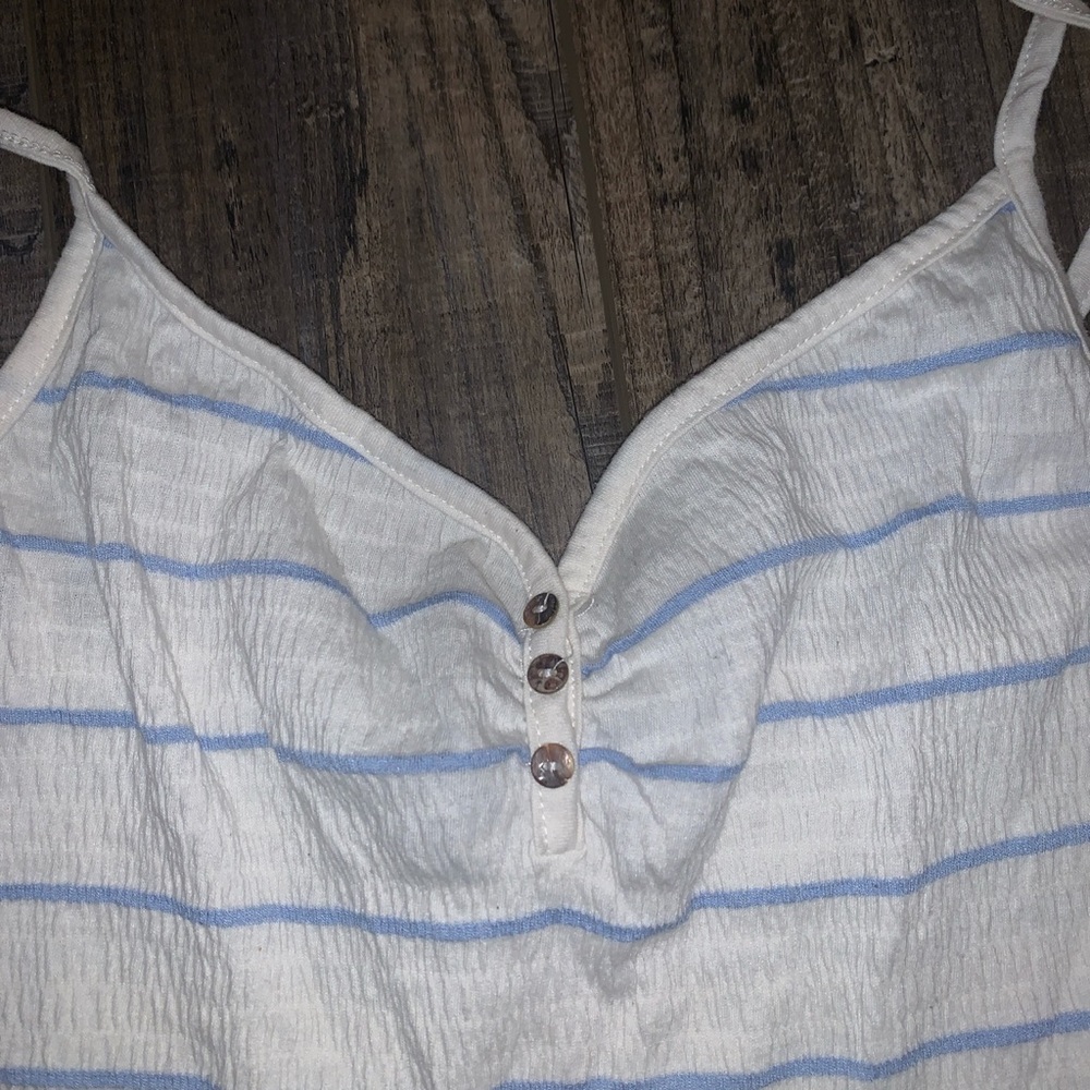 White and blue striped tank top from Zumiez. Size: M
